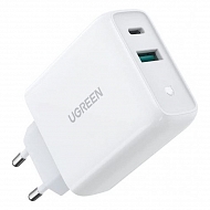 Сетевой адаптер Ugreen USB-A + USB-C PD 36 Вт - Белый