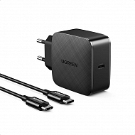 Сетевой адаптер UGREEN CD217-40156 PD 65W с кабелем USB-C-USB-C - Черный
